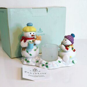 Partylite Snowbell Kids Votive Candle Holder Snowman Porcelain P7869 Christmas